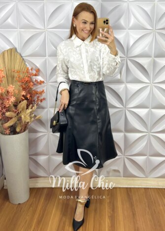 Saia Tamires Em P.U - Preta - Milla Chic