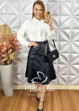 Saia Tamires Em P.U - Preta - Milla Chic
