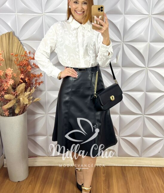 Saia Tamires Em P.U - Preta - Milla Chic