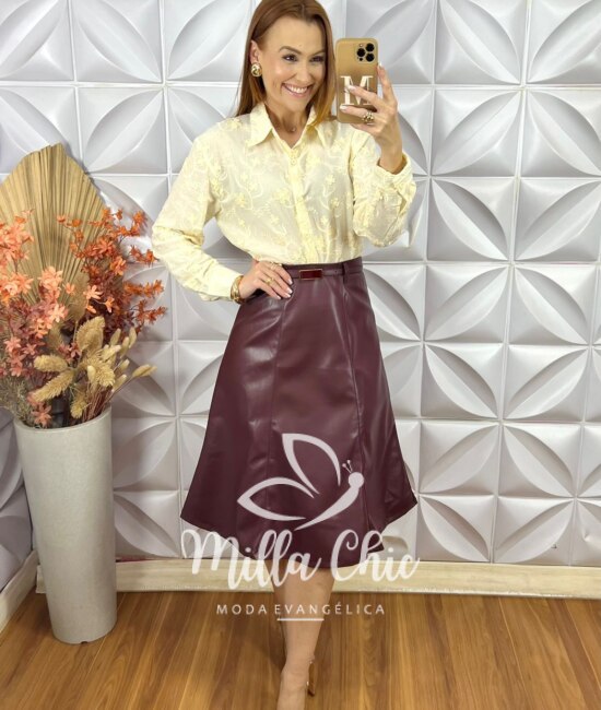 Saia Tamires Em P.U - Marsala - Milla Chic