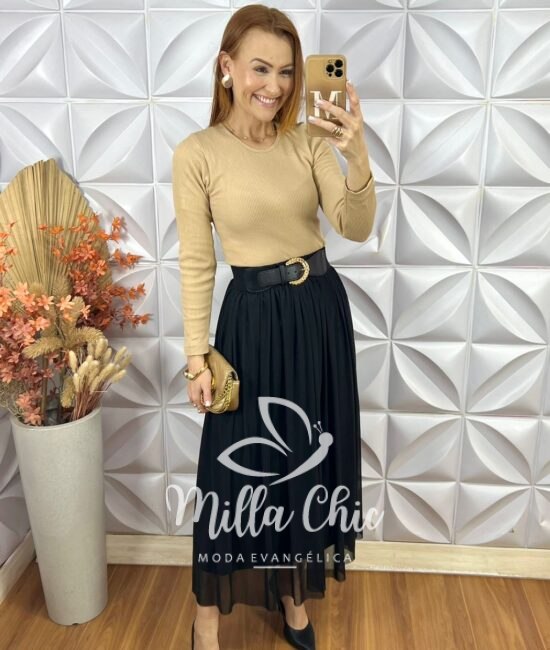 Saia Lorena Em Tule - Preto - Milla Chic