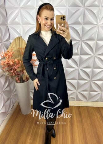 Sobretudo Trench Coat Lia - Preto - Milla Chic