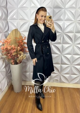 Sobretudo Trench Coat Lia - Preto - Milla Chic