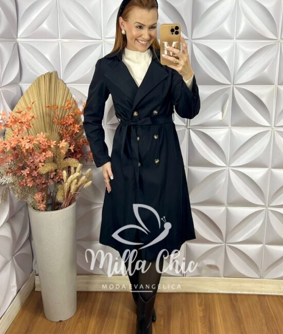 Sobretudo Trench Coat Lia - Preto - Milla Chic