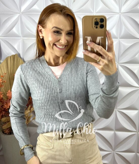 Sueter Carolina Em Tricot - Cinza - Milla Chic