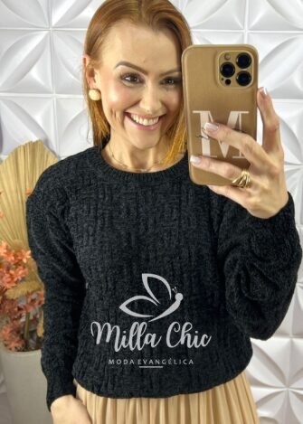 Suéter Lolla Em Tricot -  Preto - Milla Chic