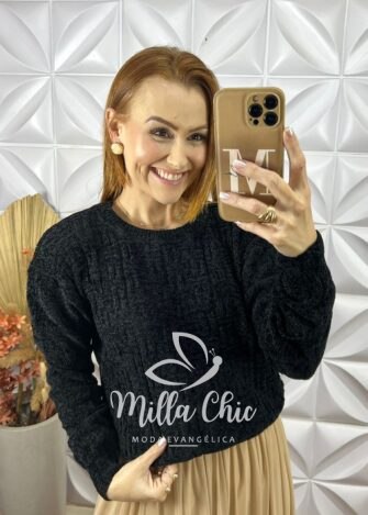 Suéter Lolla Em Tricot -  Preto - Milla Chic