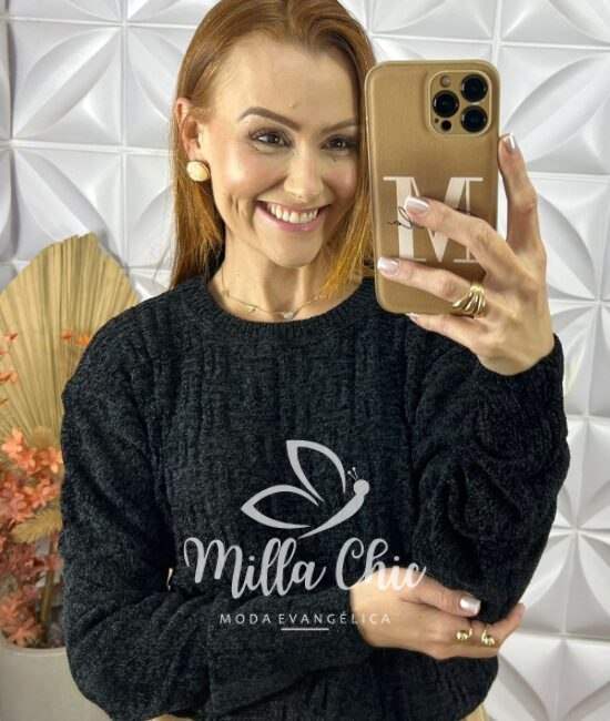 Suéter Lolla Em Tricot -  Preto - Milla Chic