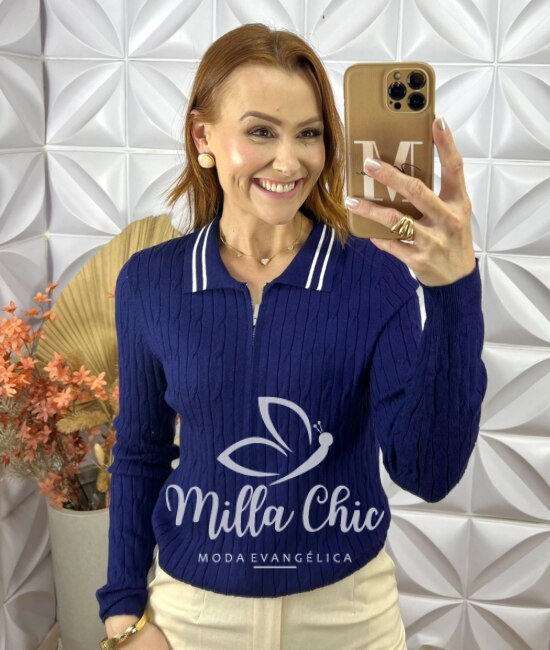 Sueter Zenaide 3 em 1 Em Tricot Modal - Azul - Milla Chic