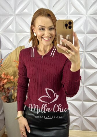 Sueter Zenaide 3 em 1 Em Tricot Modal - Marsala - Milla Chic