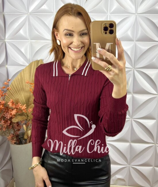 Sueter Zenaide 3 em 1 Em Tricot Modal - Marsala - Milla Chic