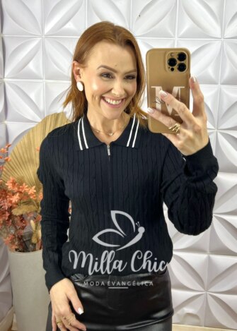 Sueter Zenaide 3 em 1 Em Tricot Modal - Preto - Milla Chic