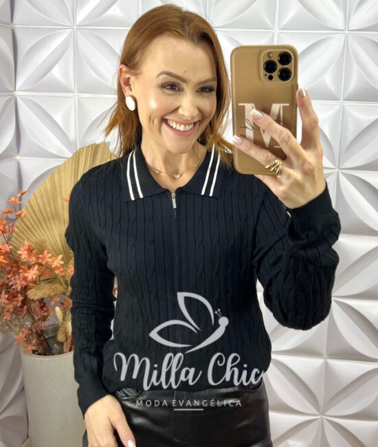 Sueter Zenaide 3 em 1 Em Tricot Modal - Preto - Milla Chic