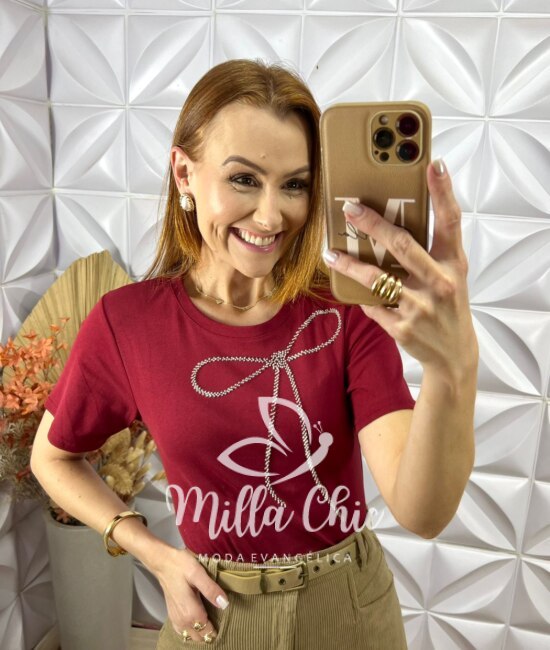 T-Shirt Laço Milla - Cherry - Milla Chic