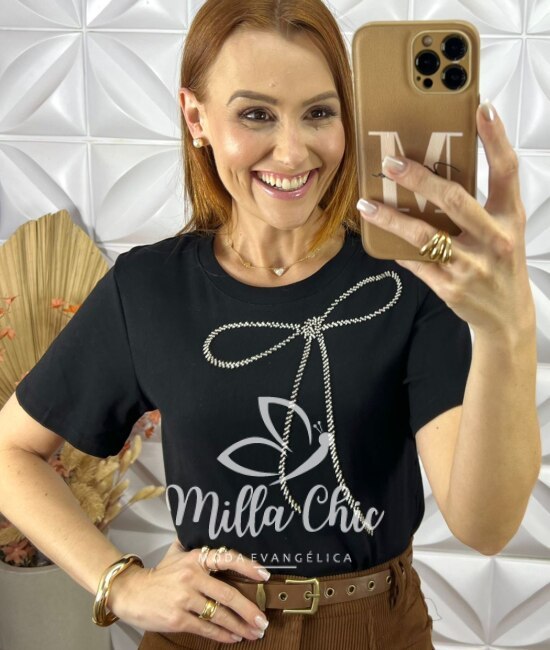T-Shirt Laço Milla - Preta - Milla Chic