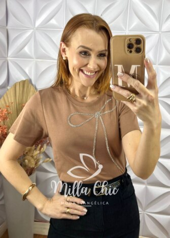Milla Chic - millachic com br t shirt laco milla preta copia 2 T-Shirt Laço Milla - Marrom - Milla Chic