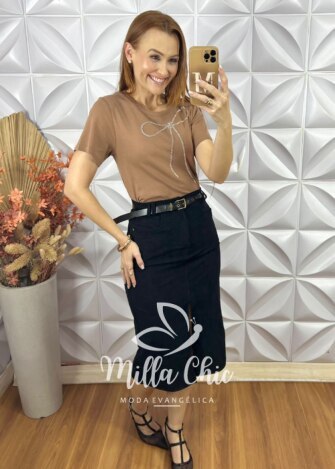 Milla Chic - millachic com br t shirt laco milla preta copia 3 T-Shirt Laço Milla - Marrom - Milla Chic