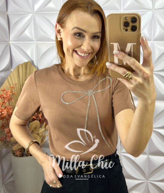 T-Shirt Laço Milla - Marrom - Milla Chic