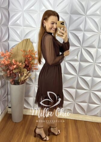 Vestido Agatha Em Tule -  Marrom - Milla Chic