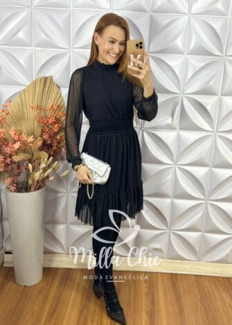 Vestido Agatha Em Tule -  Preto - Milla Chic