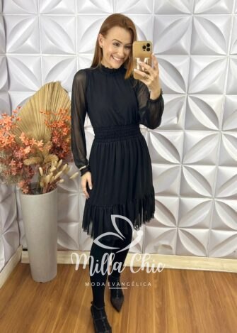Vestido Agatha Em Tule -  Preto - Milla Chic
