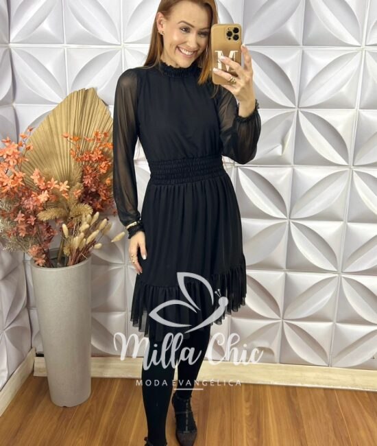 Vestido Agatha Em Tule -  Preto - Milla Chic