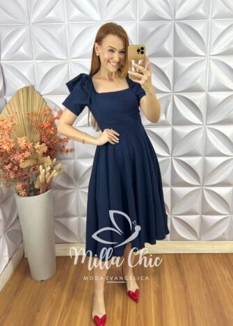 Vestido Alice Em Linho Com Laço - Azul - Milla Chic