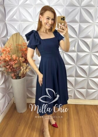 Vestido Alice Em Linho Com Laço - Azul - Milla Chic