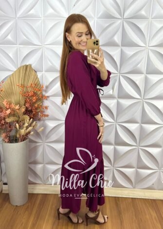 Vestido Augusta Em Viscolinho - Roxo - Milla Chic