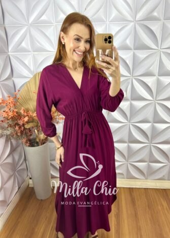 Vestido Augusta Em Viscolinho - Roxo - Milla Chic