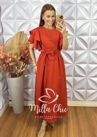 Vestido Bruna Em Alfaiataria Marrant - Terracota - Milla Chic