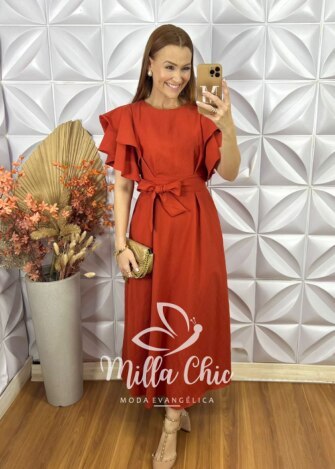 Vestido Bruna Em Alfaiataria Marrant - Terracota - Milla Chic