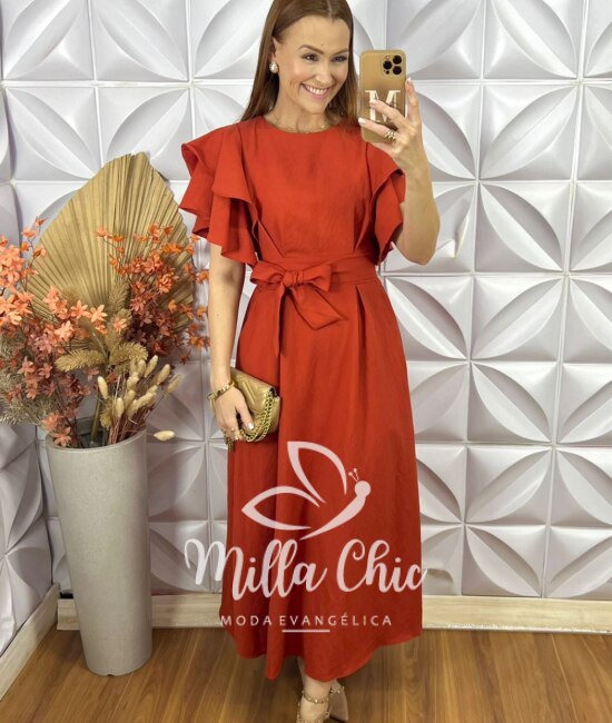 Vestido Bruna Em Alfaiataria Marrant - Terracota - Milla Chic