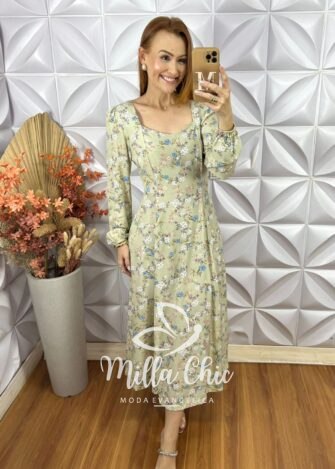 Milla Chic - millachic com br vestido frida manga longa em viscolinho verde 1 Vestido Frida Manga Longa Em Viscolinho - Verde - Milla Chic