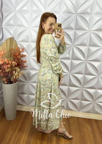 Milla Chic - millachic com br vestido frida manga longa em viscolinho verde 3 Vestido Frida Manga Longa Em Viscolinho - Verde - Milla Chic
