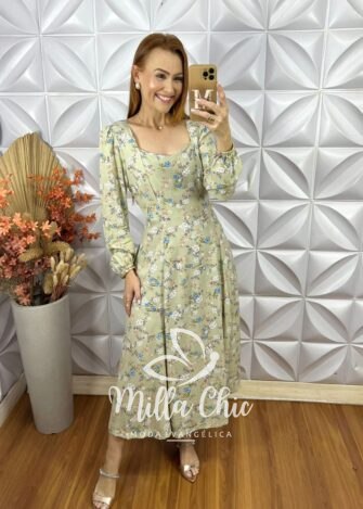 Vestido Frida Manga Longa Em Viscolinho - Verde - Milla Chic