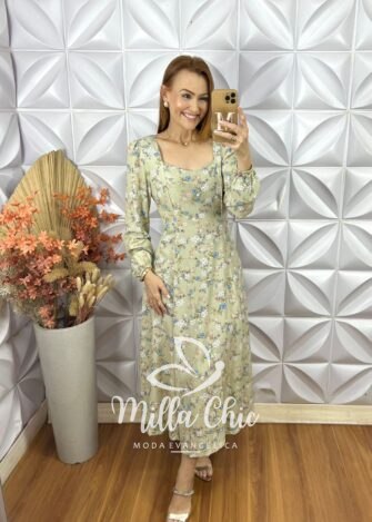 Milla Chic - millachic com br vestido frida manga longa em viscolinho verde 4 Vestido Frida Manga Longa Em Viscolinho - Verde - Milla Chic