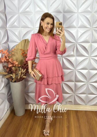 Vestido Helô Em Viscose - Rosa - Milla Chic