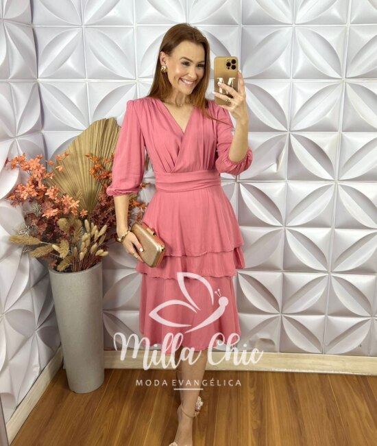 Vestido Helô Em Viscose - Rosa - Milla Chic