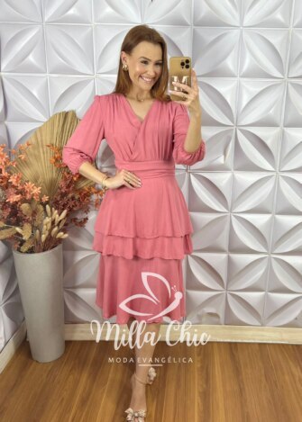 Vestido Helô Em Viscose - Rosa - Milla Chic