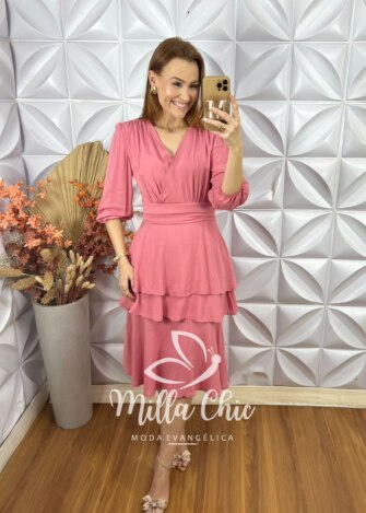 Vestido Helô Em Viscose - Rosa - Milla Chic