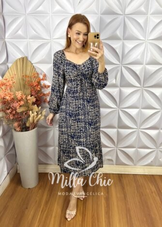 Vestido Juliana Manga Longa - Azul - Milla Chic