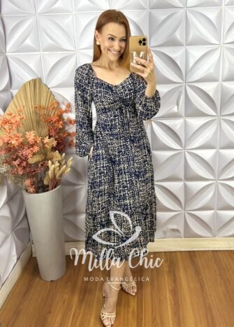 Vestido Juliana Manga Longa - Azul - Milla Chic