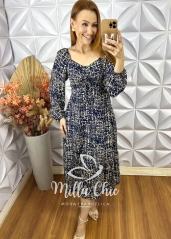 Vestido Juliana Manga Longa - Azul - Milla Chic