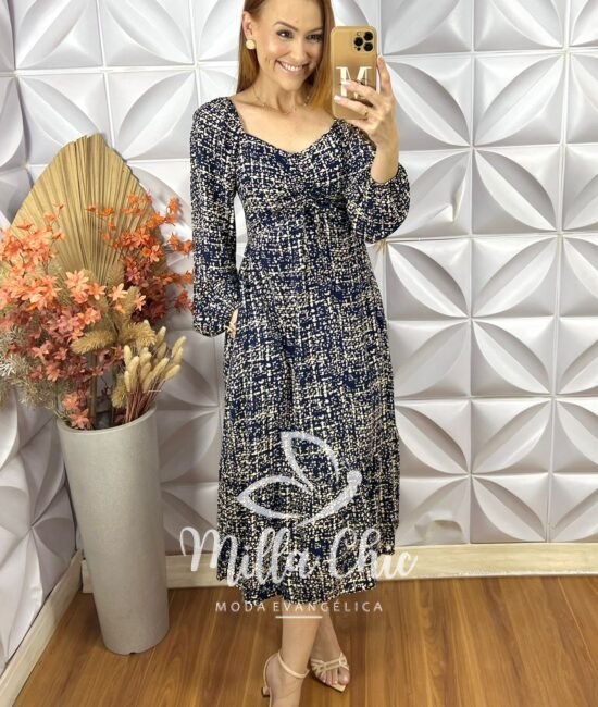 Vestido Juliana Manga Longa - Azul - Milla Chic