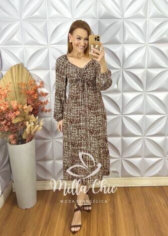 Vestido Juliana Manga Longa - Marrom - Milla Chic