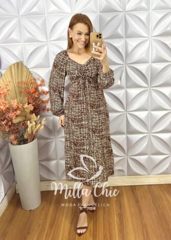 Milla Chic - millachic com br vestido juliana manga longa preto 2 Vestido Juliana Manga Longa - Marrom - Milla Chic