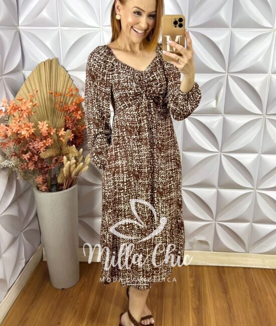 Vestido Juliana Manga Longa - Marrom - Milla Chic