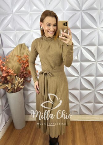 Vestido Luana Em Malha Tricot - Bege - Milla Chic