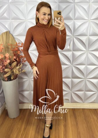 Vestido Luana Em Malha Tricot - Marrom - Milla Chic